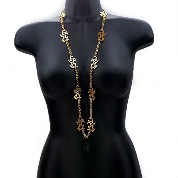 CHANEL Logo Charm Chain Long Necklace 35" Gold Tone Auth - Picture 2 of 7